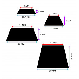 Set of 40 door buffers (12.7x12.7x3 mm, black, trapezoid)