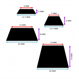 Set of 100 door buffers (12.7x12.7x6 mm, black, trapezoid)